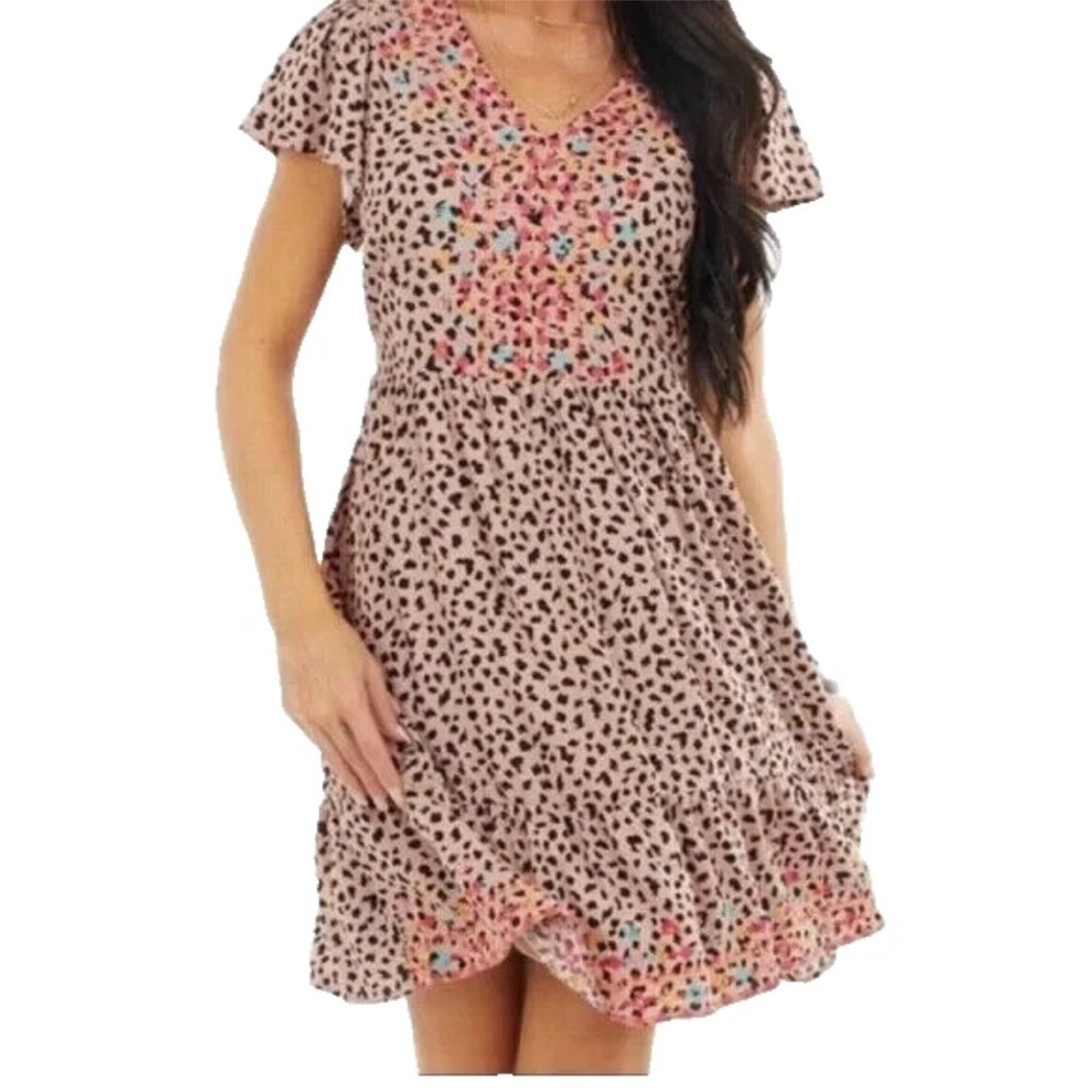 Savanna Jane Pink and Black Leopard Print Patterned  Dress Small Boho NWT‎